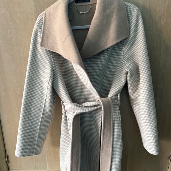 ELIE TAHARI Wool Mini Houndstooth Oversized Collar Belted Wrap Coat - Picture 4 of 5